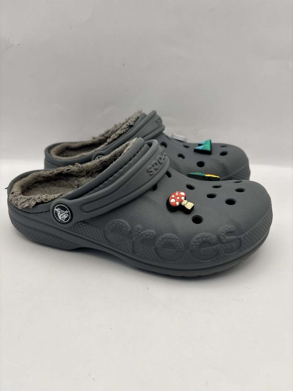 Crocs Baya Fleece Lined Gray Clogs Kids Size 2